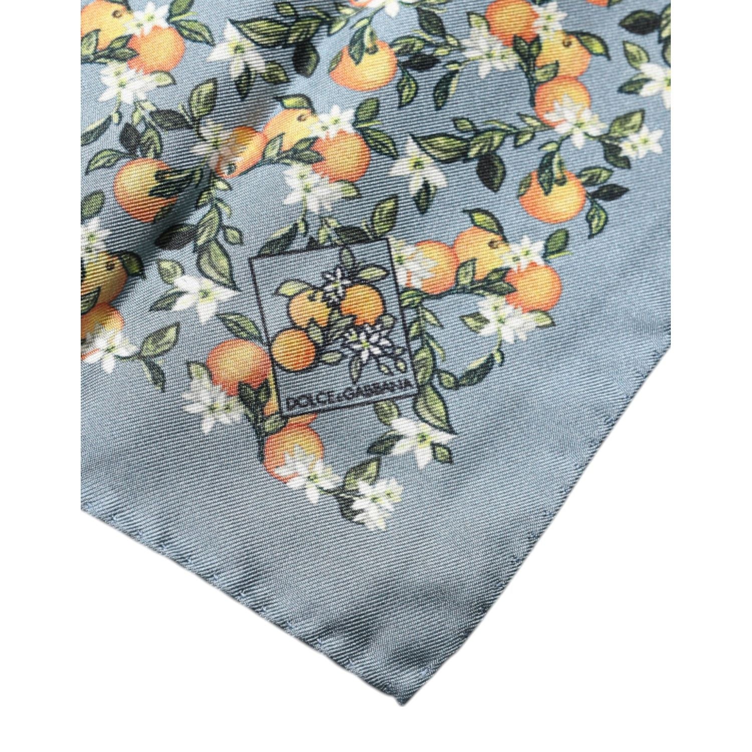 Dolce & Gabbana Gray Oranges Silk Square Handkerchief Scarf