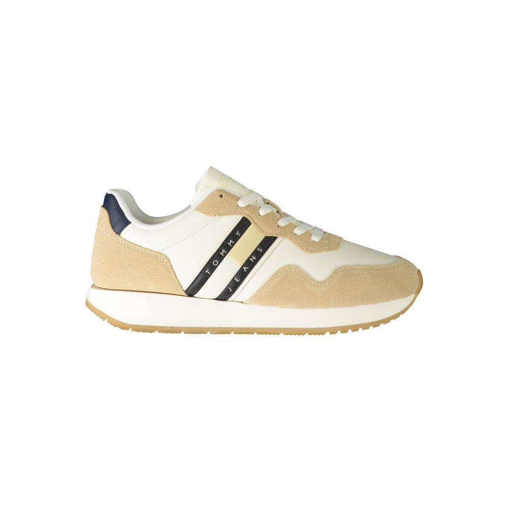 Tommy Hilfiger Beige Leather Men Sneaker Tommy Hilfiger