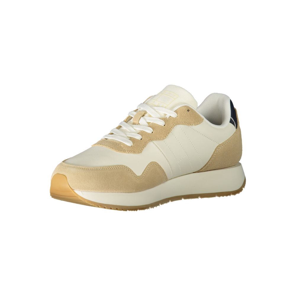 Tommy Hilfiger Beige Leather Men Sneaker Tommy Hilfiger