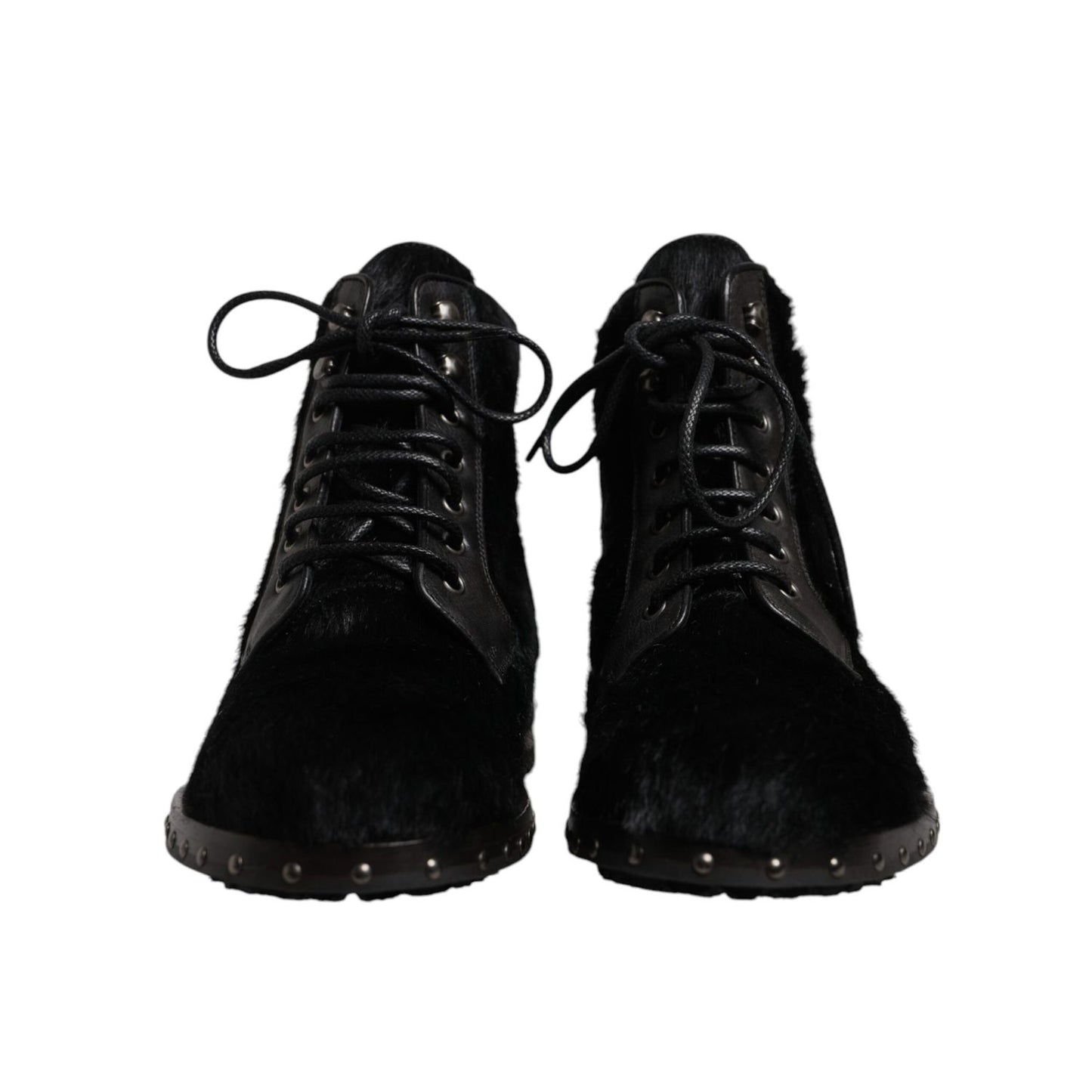 Dolce & Gabbana Black Pony Style Leather Mid Calf Boots Shoes