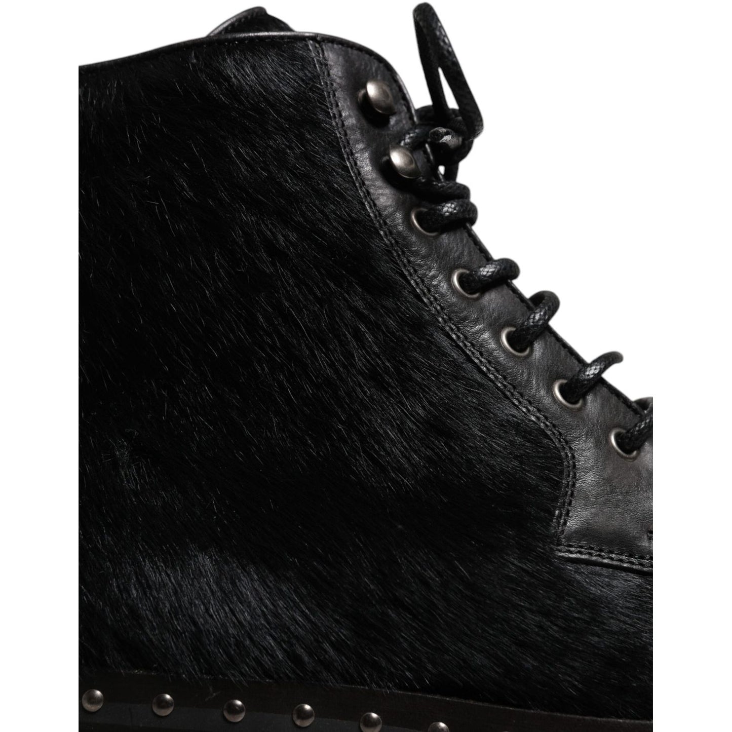 Dolce & Gabbana Black Pony Style Leather Mid Calf Boots Shoes