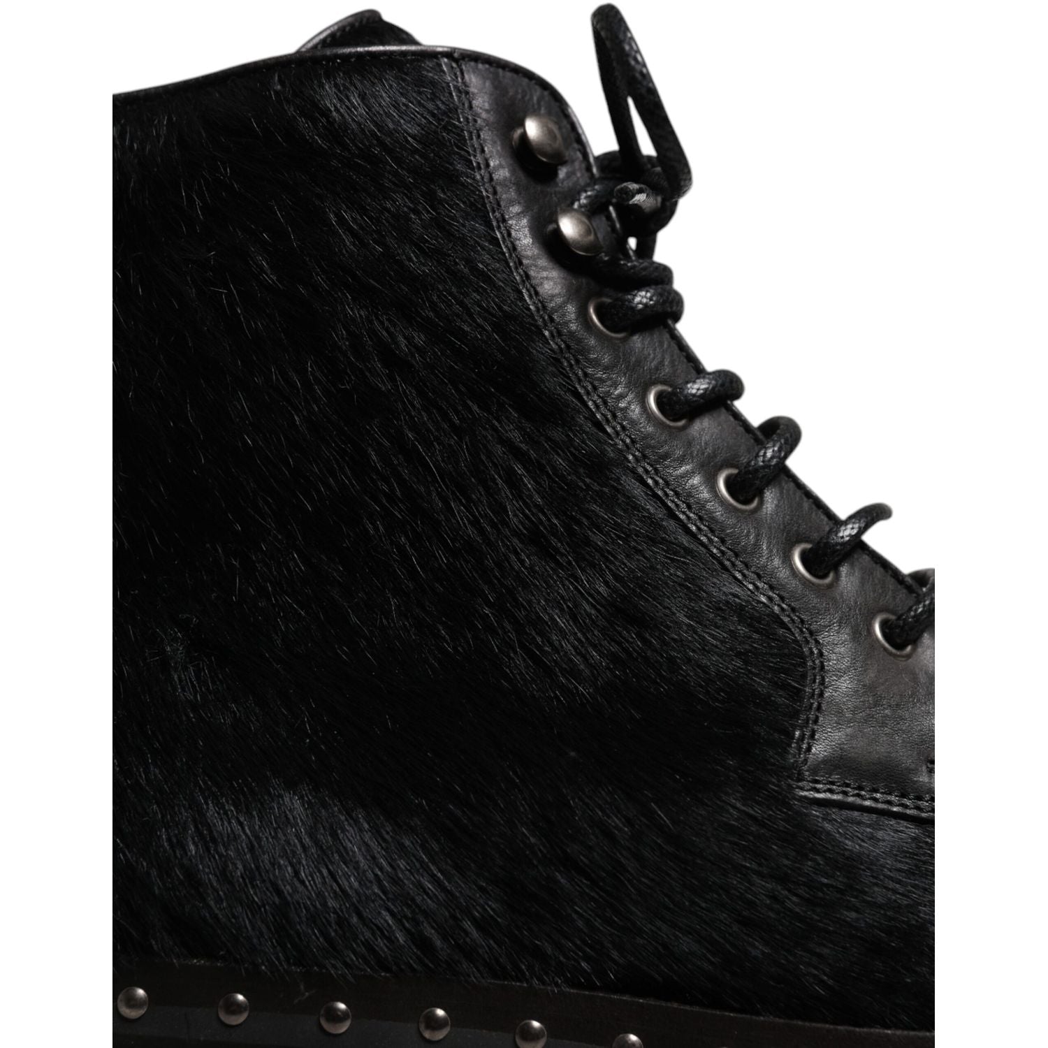 Dolce & Gabbana Black Pony Style Leather Mid Calf Boots Shoes