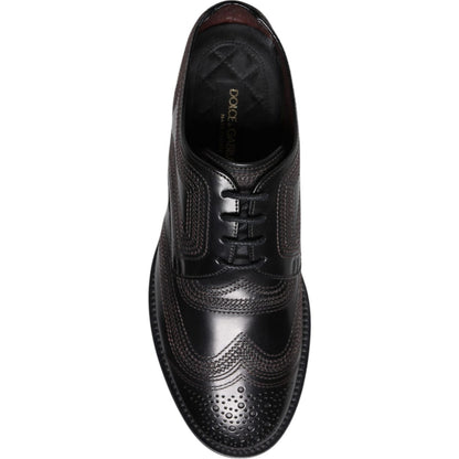 Dolce & Gabbana Black Embroidered Classic Leather Derby Dress Shoes