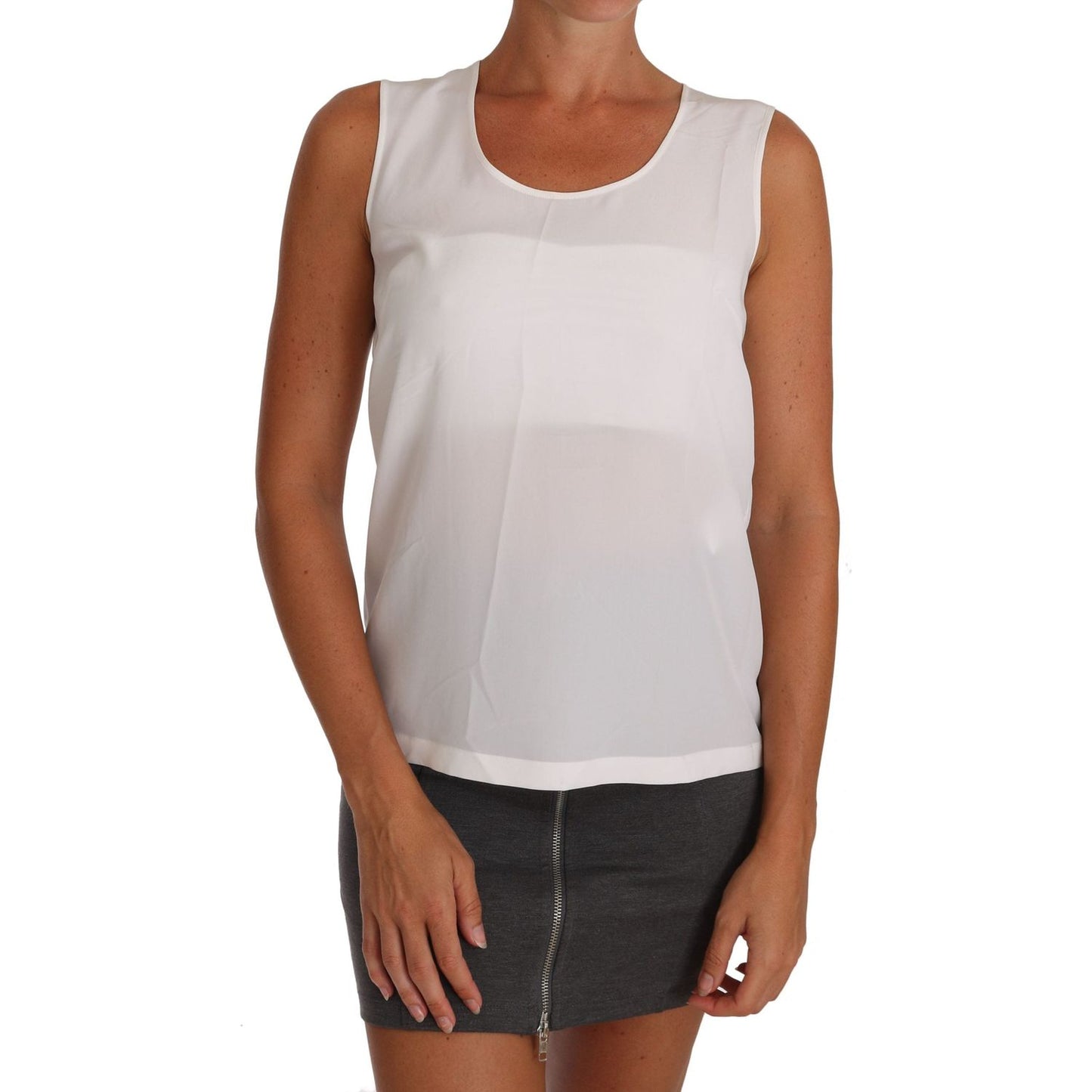 Dolce & Gabbana Elegant Sleeveless White Silk Blouse Top Dolce & Gabbana