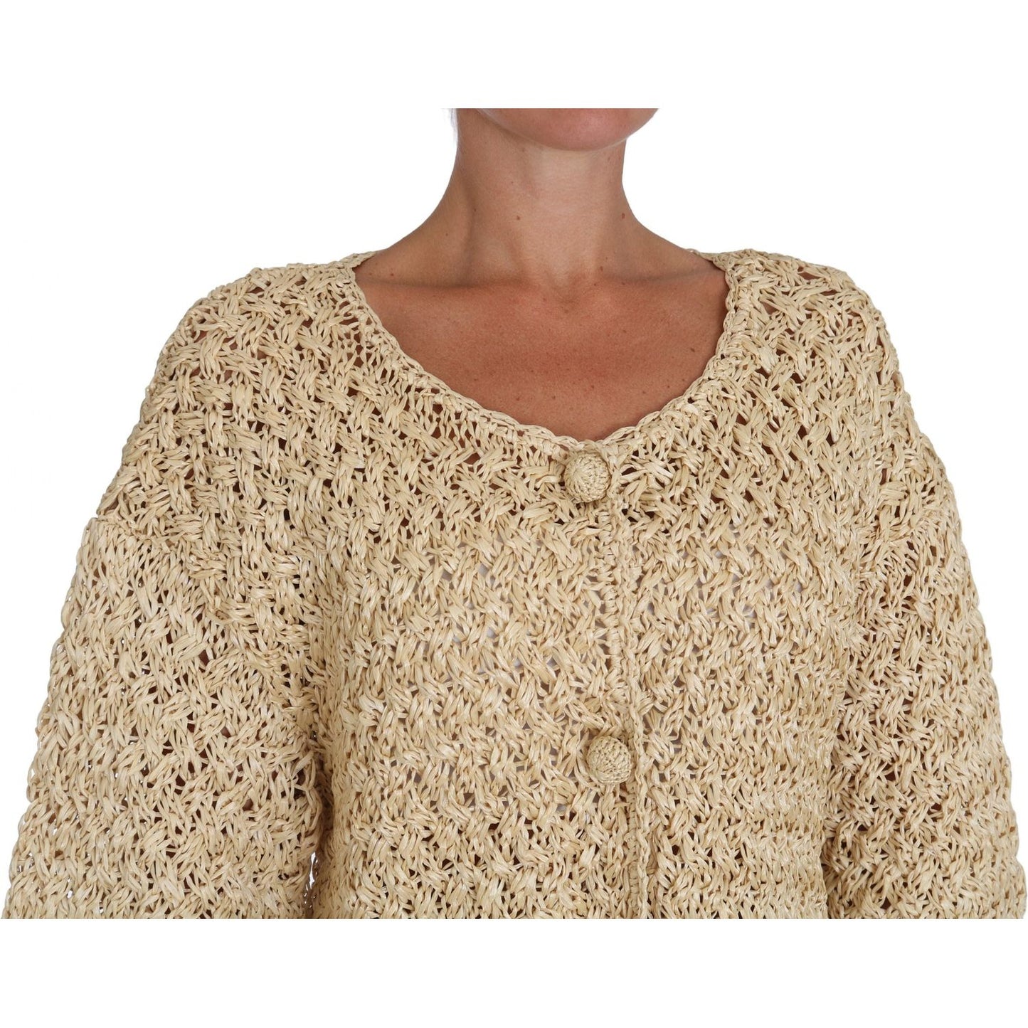 Dolce & Gabbana Chic Beige Crochet Knitted Raffia Cardigan Dolce & Gabbana