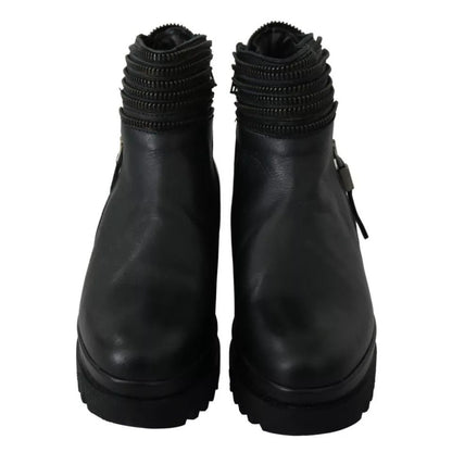 Ovyé Black Leather Zipper Ankle Boots Shoes Ovyé
