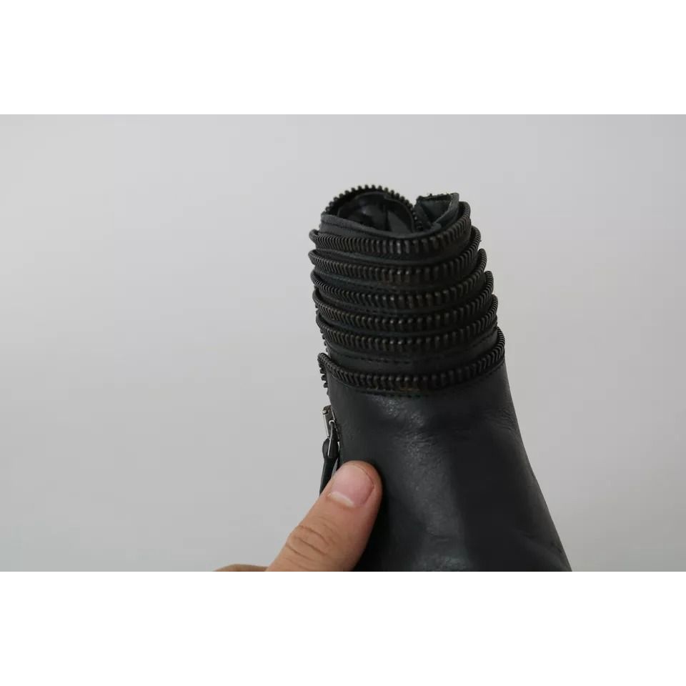 Ovyé Black Leather Zipper Ankle Boots Shoes Ovyé