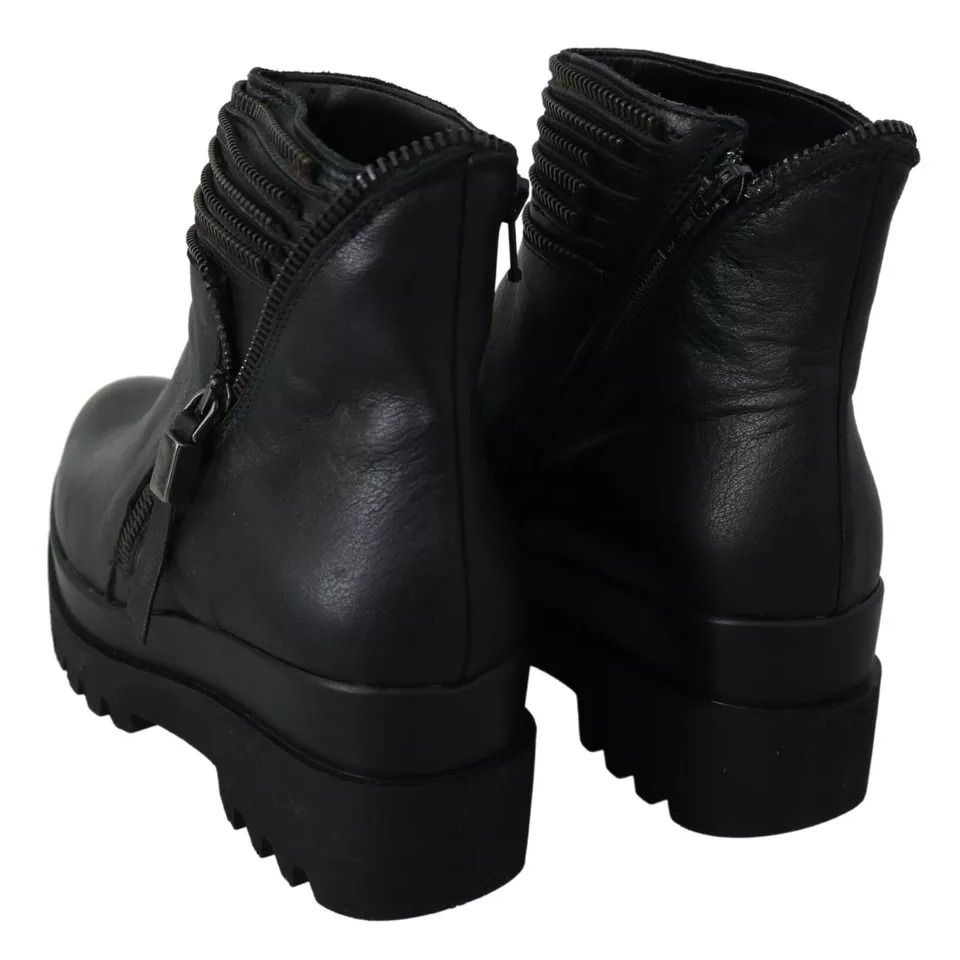 Ovyé Black Leather Zipper Ankle Boots Shoes Ovyé