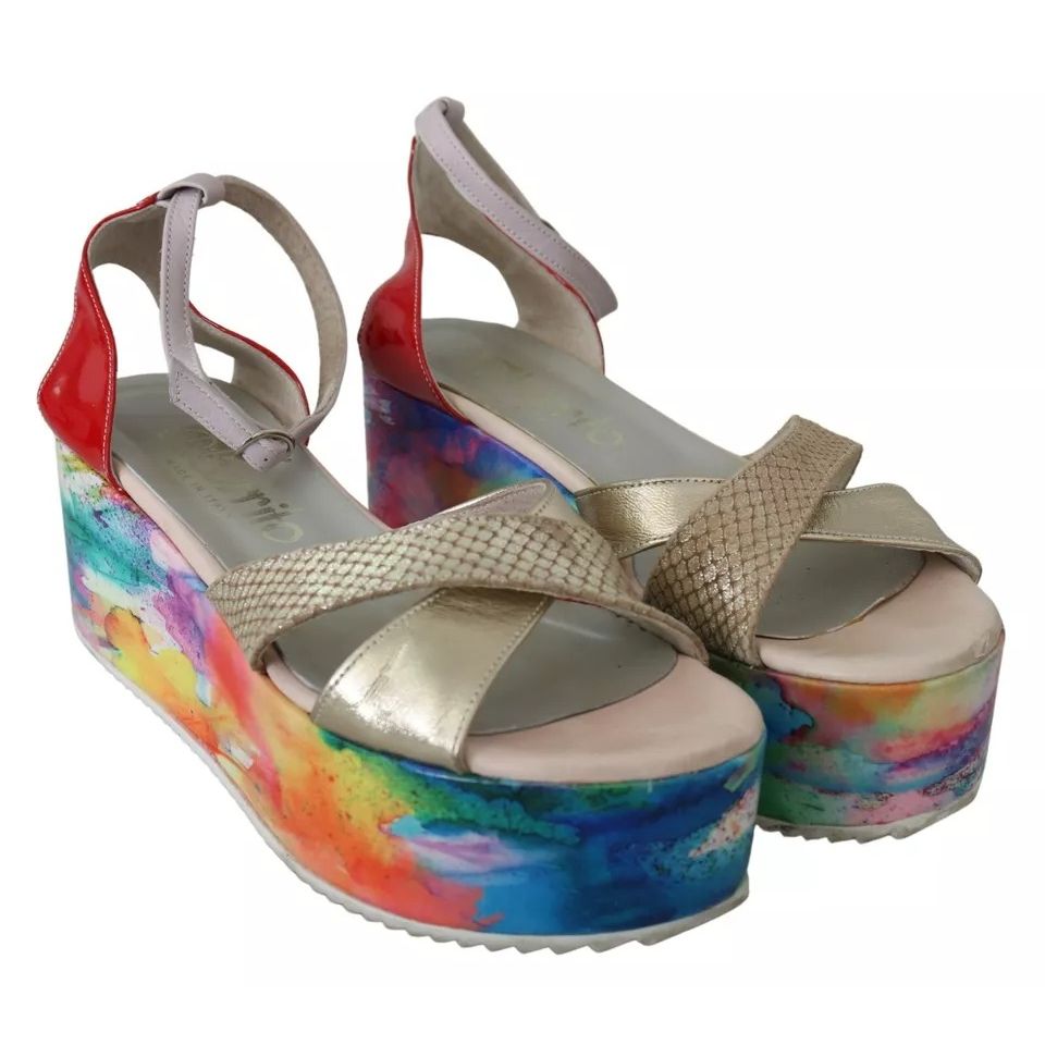 EBARRITO Multicolor Leather Ankle Strap Wedge Heel Sandals Shoes EBARRITO
