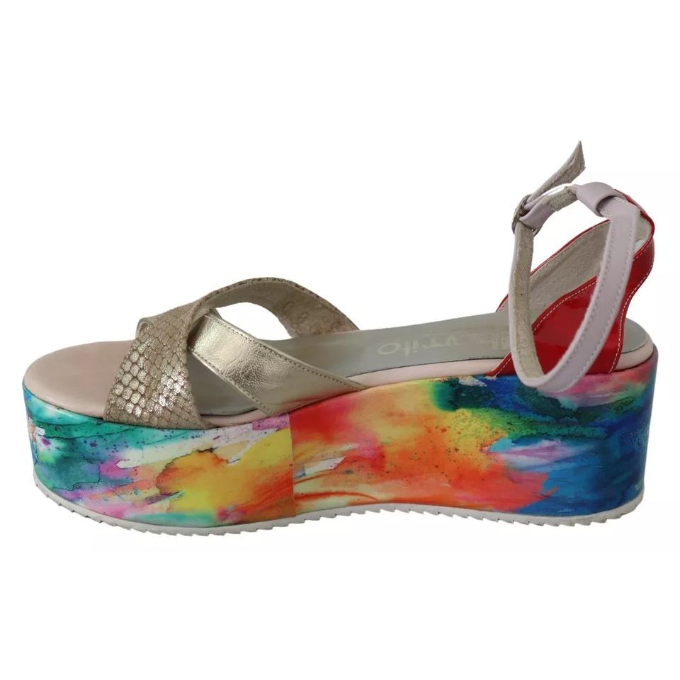 EBARRITO Multicolor Leather Ankle Strap Wedge Heel Sandals Shoes EBARRITO