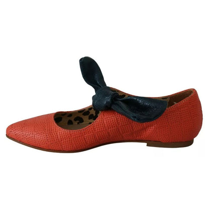 EBARRITO Orange Leather Bow Slip-on Loafers Ballet Flat Shoes EBARRITO