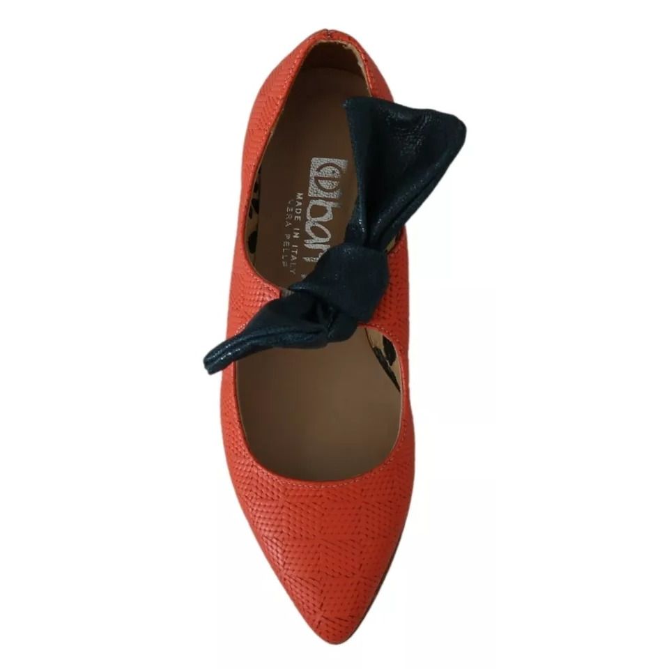 EBARRITO Orange Leather Bow Slip-on Loafers Ballet Flat Shoes EBARRITO