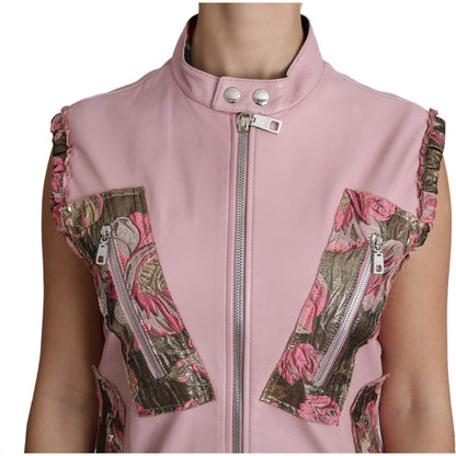 Dolce & Gabbana Pink Zippered Lamb Sleeveless Vest Leather Jacket