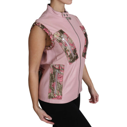 Dolce & Gabbana Pink Zippered Lamb Sleeveless Vest Leather Jacket