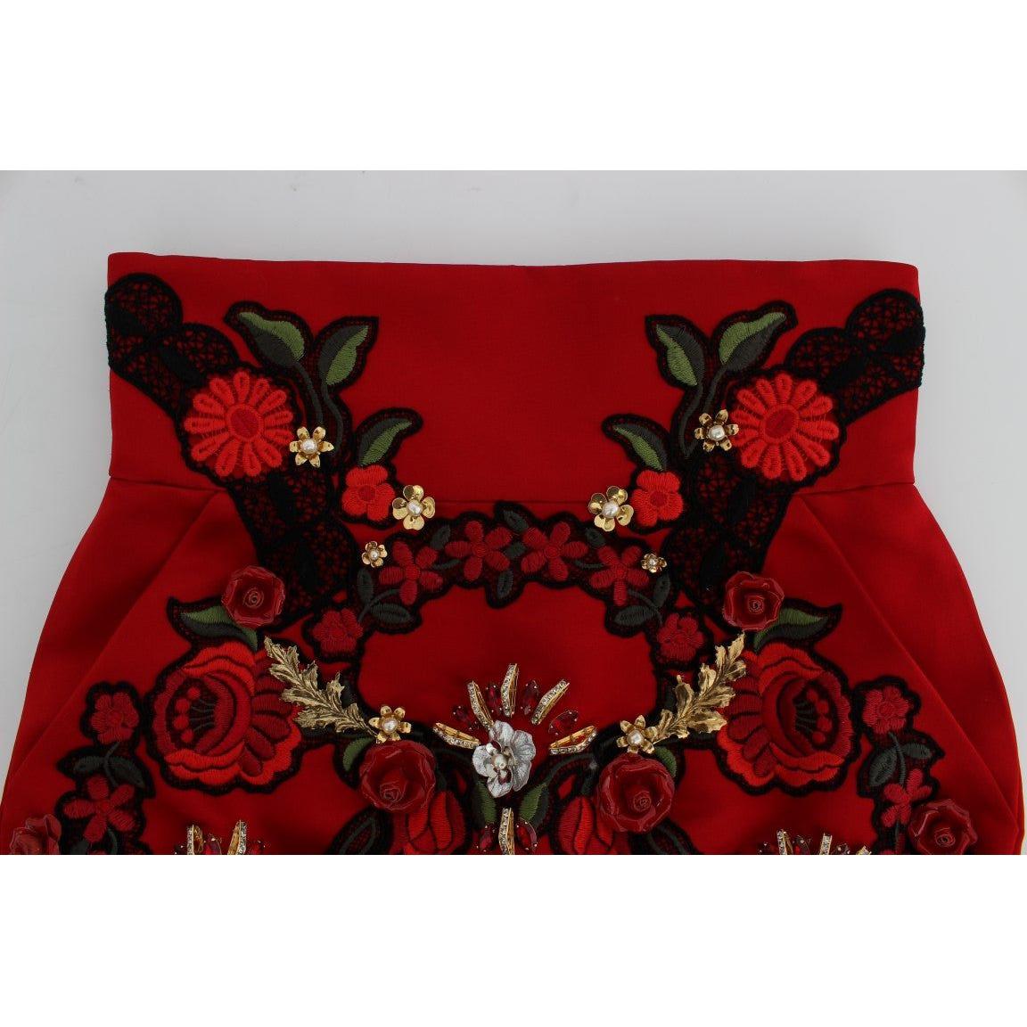 Dolce & Gabbana Ravishing Red Silk Embroidered Shorts Dolce & Gabbana