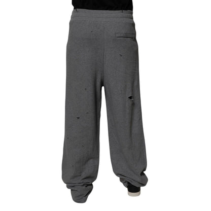 Dolce & Gabbana Gray Cotton RipStyle Straight Sweatpants Pants