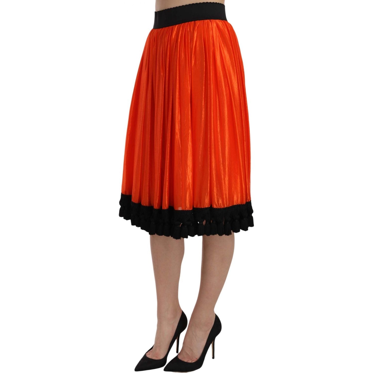 Dolce & Gabbana High-Waist Black & Orange Knee-Length Skirt Dolce & Gabbana