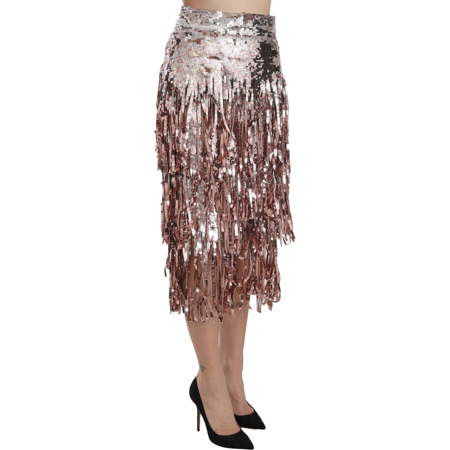 Dolce & Gabbana Sequin Embellished Fringe Midi Pencil Skirt