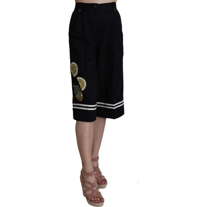 Dolce & Gabbana Black Cotton Cropped Embellished Pants