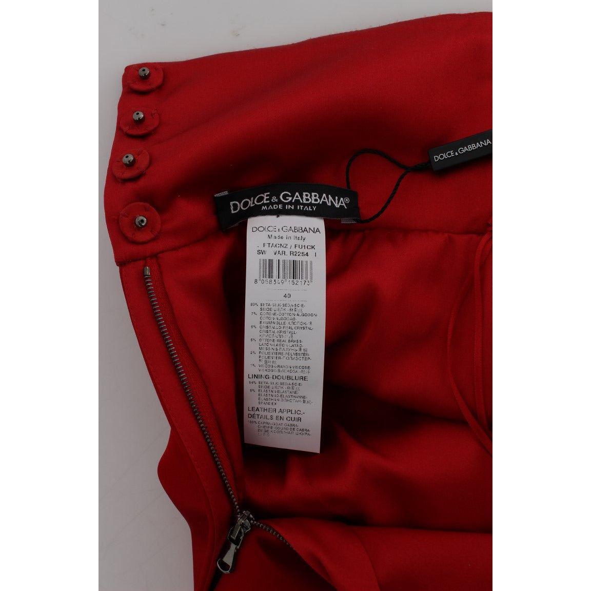 Dolce & Gabbana Red Silk Crystal Roses Shorts