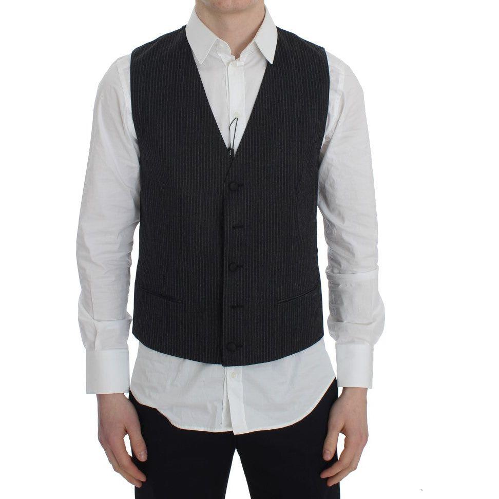 Dolce & Gabbana Elegant Gray Striped Wool Vest Dolce & Gabbana