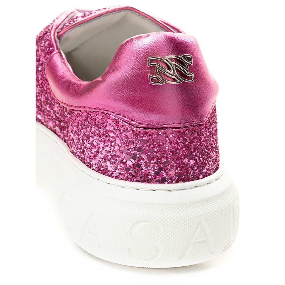 Casadei Fuchsia Fabric And Leather Low Top Sneakers Casadei