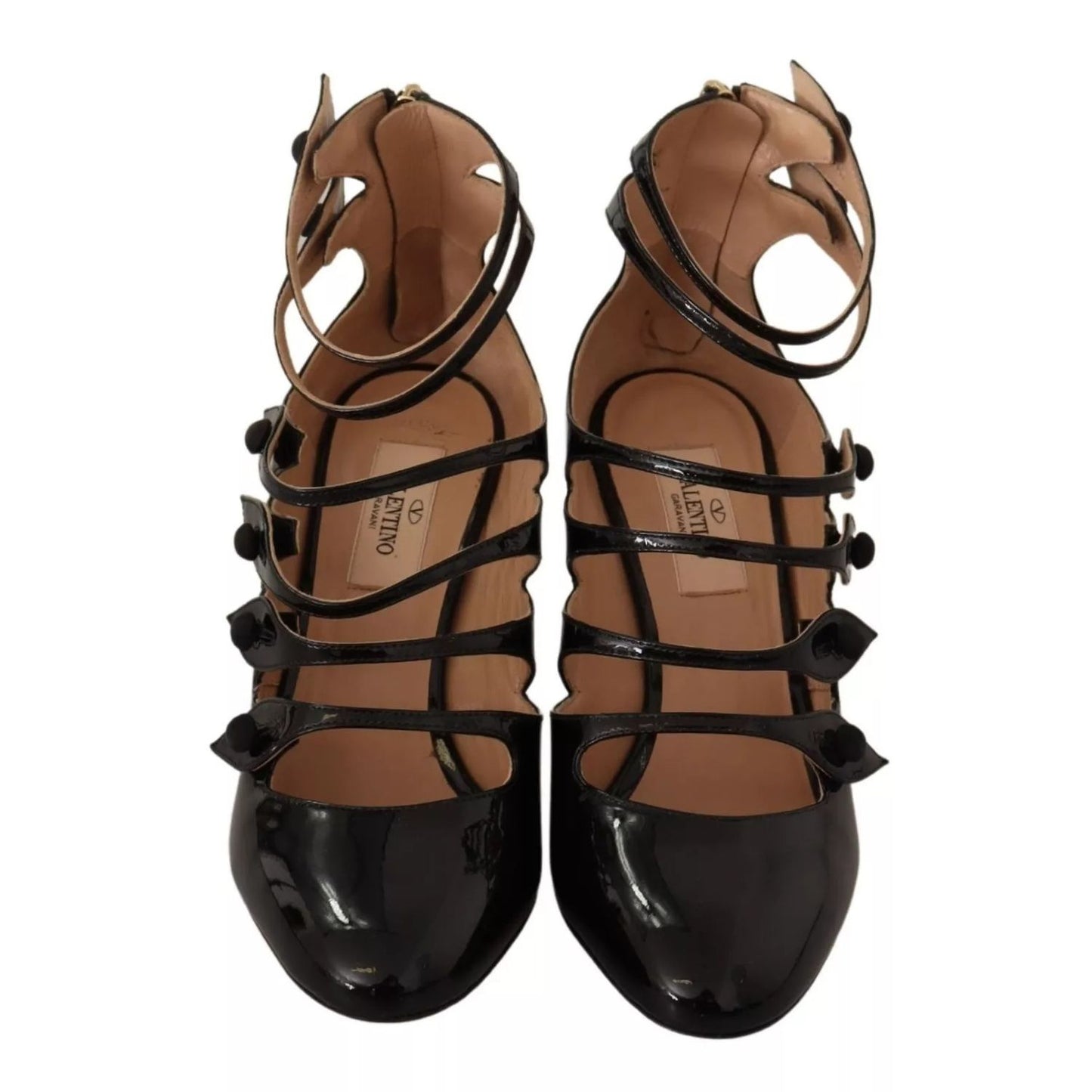 Valentino Black Multi Strap Leather Mid Heels Pumps Shoes Valentino