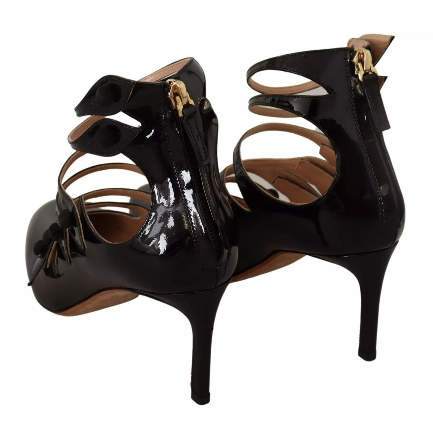 Valentino Black Multi Strap Leather Mid Heels Pumps Shoes Valentino