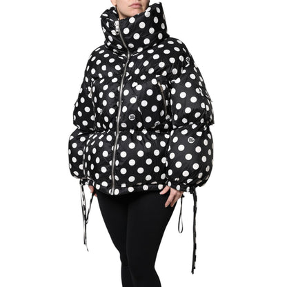 Dolce & Gabbana Black White Polka Dot Full Zip Puffer Jacket