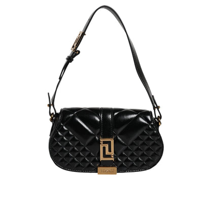 Versace Black Calf Leather Quilted Shoulder Strap Bag Versace