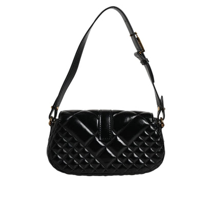 Versace Black Calf Leather Quilted Shoulder Strap Bag Versace