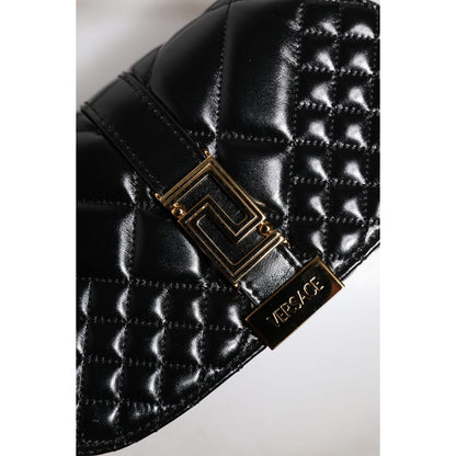 Versace Black Calf Leather Quilted Shoulder Strap Bag Versace