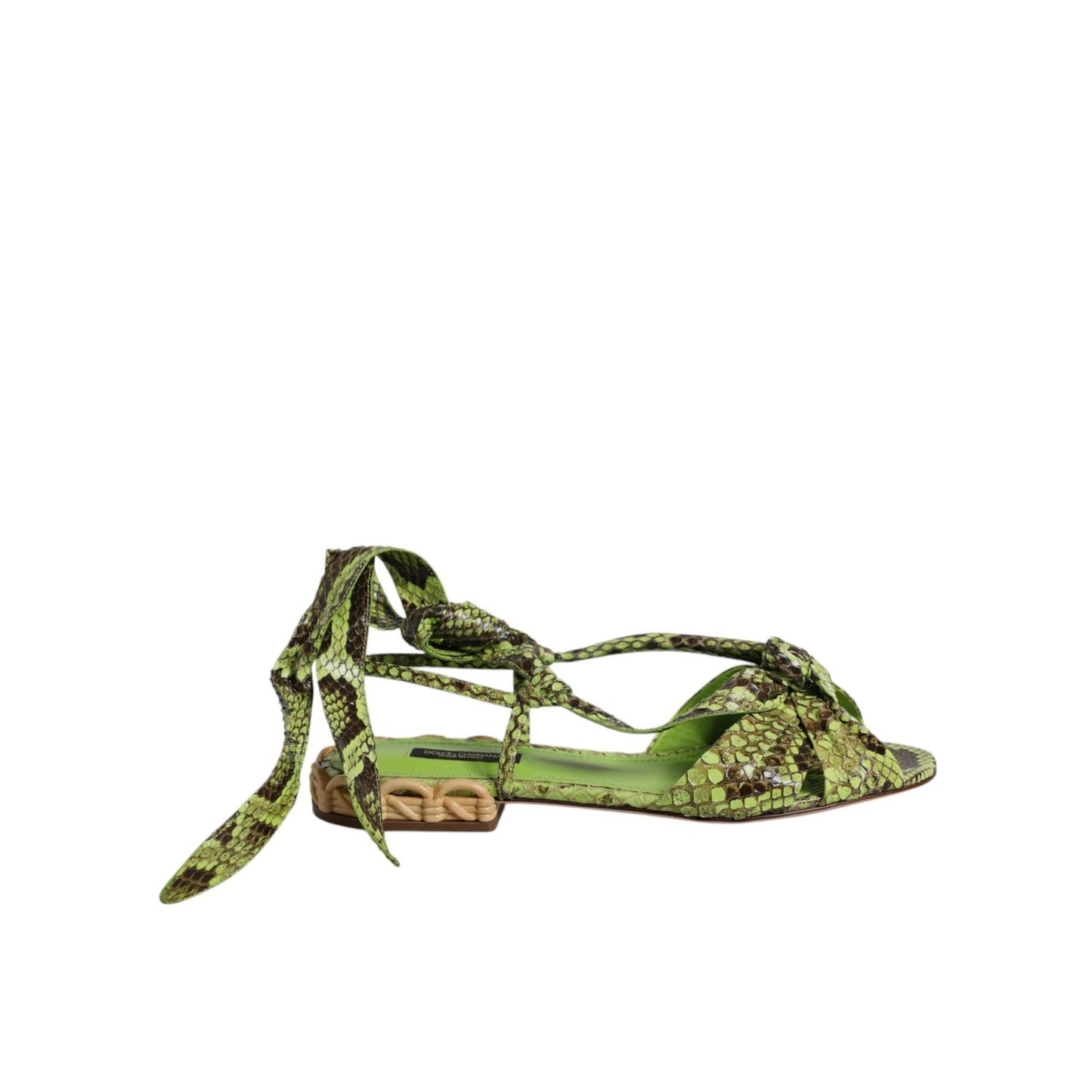 Dolce & Gabbana Green Animal Print Ankle Wrap Sandals Shoes