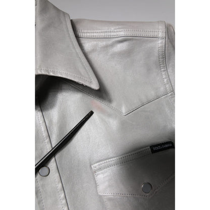 Dolce & Gabbana Metallic Gray Cotton Button Down Shirt