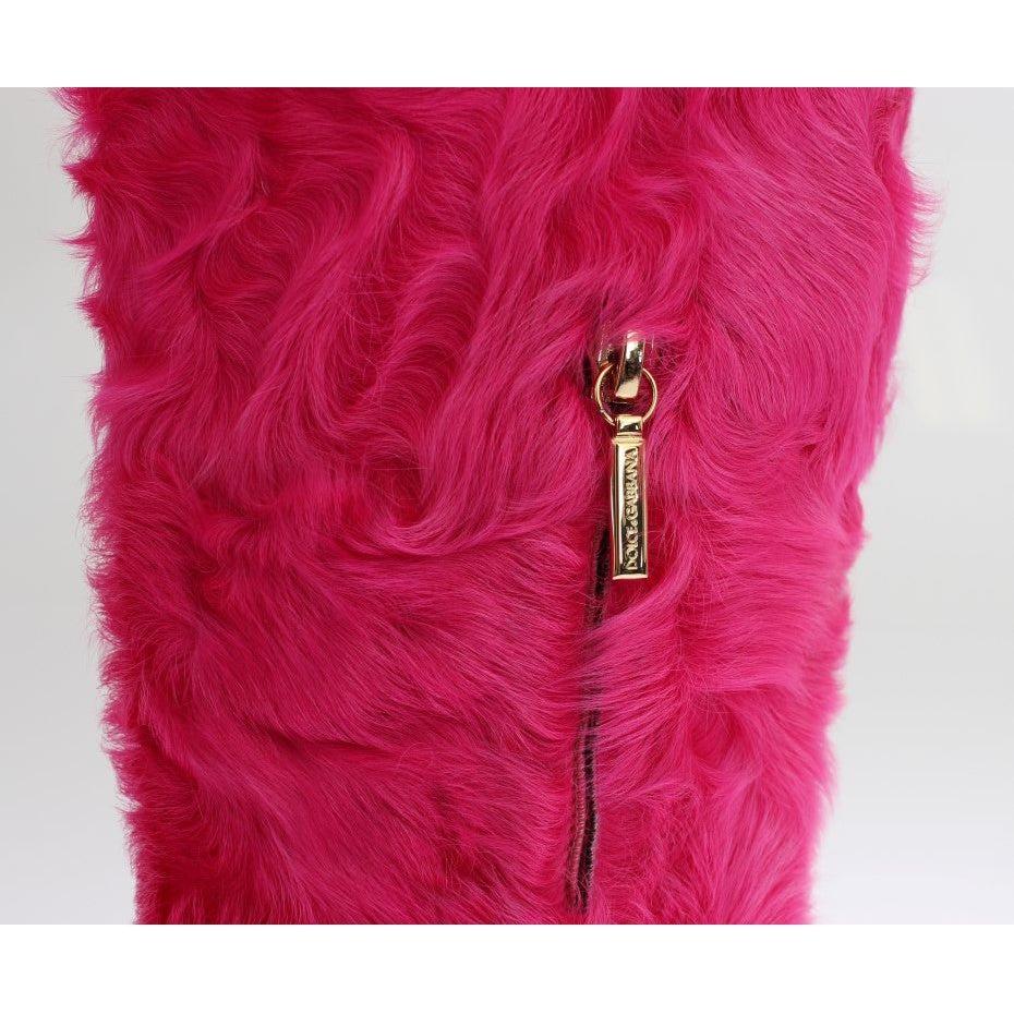 Dolce & Gabbana Pink Lamb Fur Leather Flat Boots