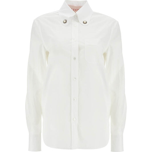 Valentino Garavani structured collar white optical long sleeve cotton shirt