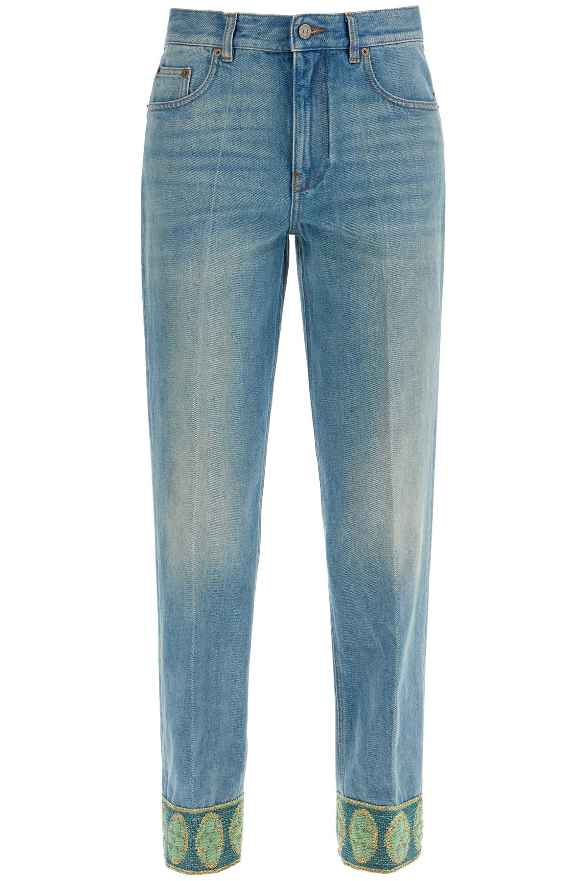 Valentino Garavani medium blue jeans with green embroidery*** straight leg*** high waist Jeans Valentino Garavani