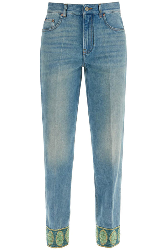 Valentino Garavani medium blue jeans with green embroidery*** straight leg*** high waist Jeans Valentino Garavani