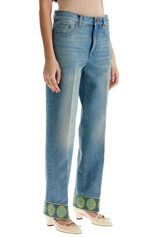 Valentino Garavani medium blue jeans with green embroidery*** straight leg*** high waist Jeans Valentino Garavani