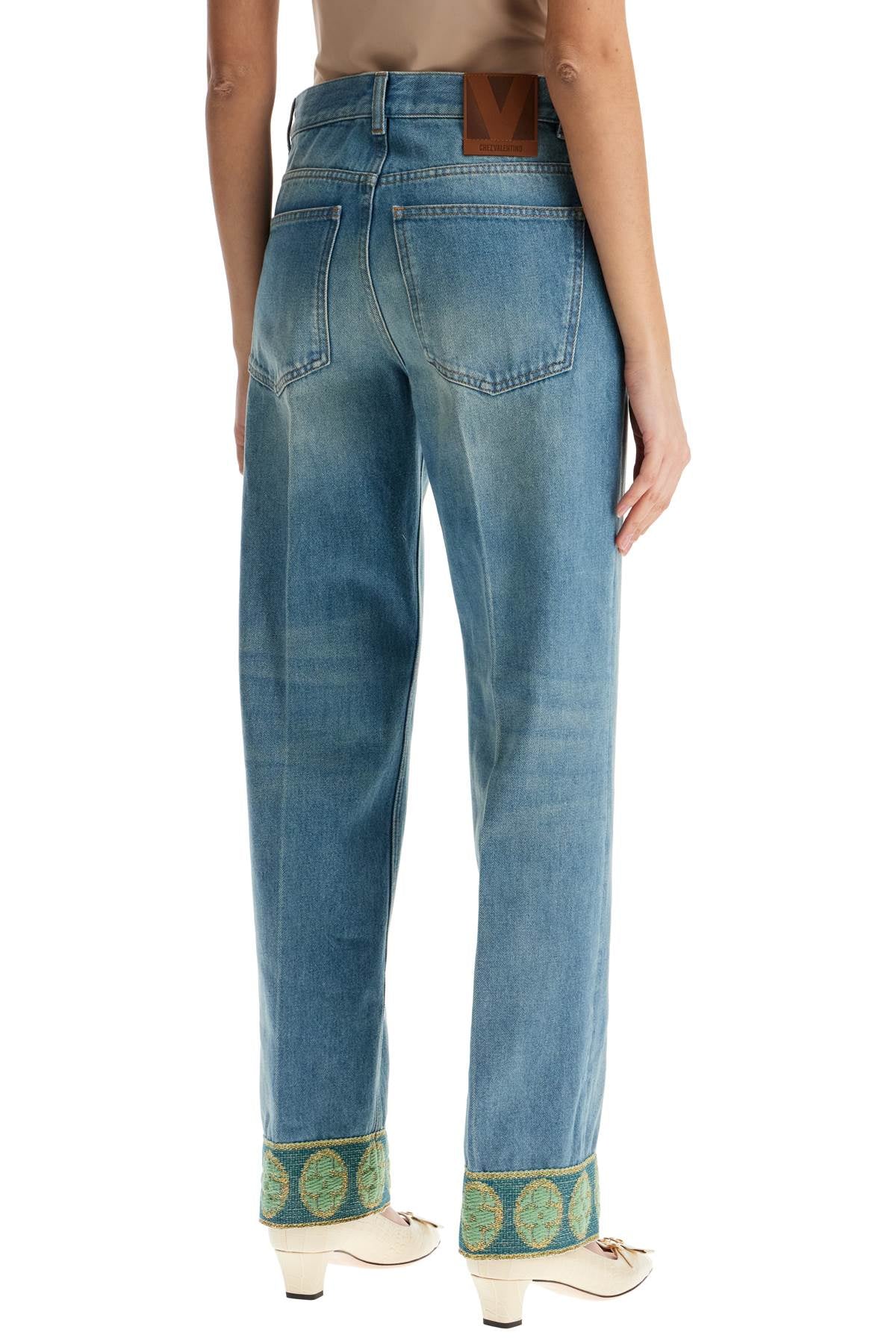 Valentino Garavani medium blue jeans with green embroidery*** straight leg*** high waist Jeans Valentino Garavani