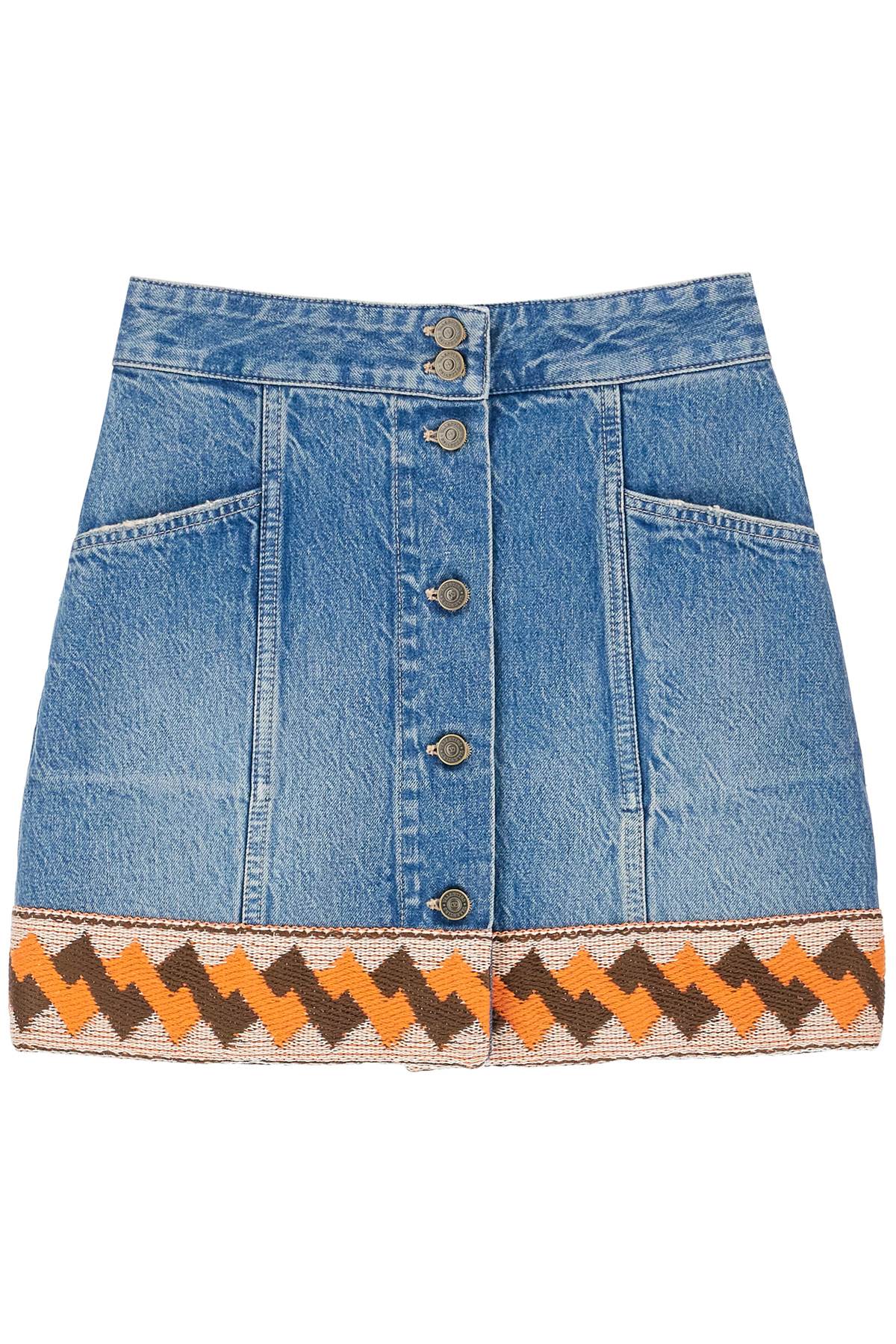 Valentino Garavani medium blue denim skirt with geometric trim Skirts Valentino Garavani