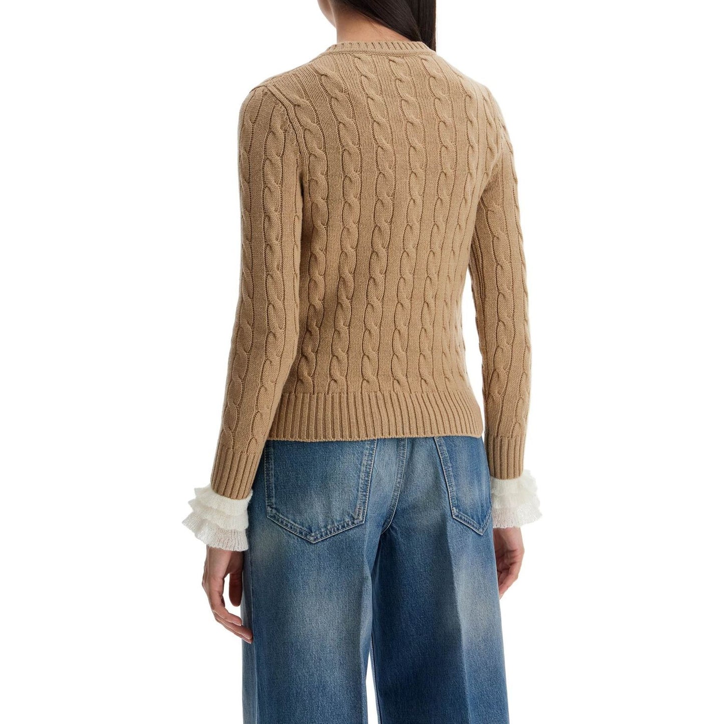 Valentino Garavani beige and ivory cable knit crew neck sweater Knitwear Valentino Garavani