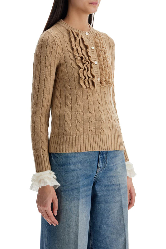 Valentino Garavani beige and ivory cable knit crew neck sweater Knitwear Valentino Garavani