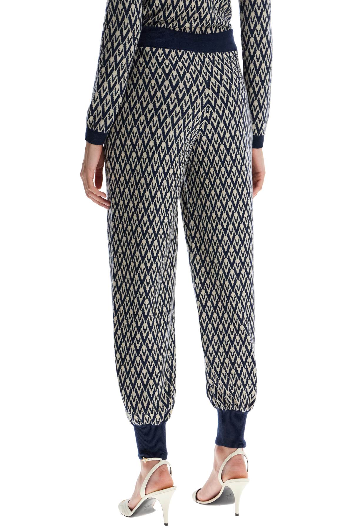 Valentino Garavani high-waisted wide-leg zigzag cream and navy virgin wool pants Trousers Valentino Garavani