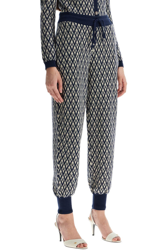 Valentino Garavani high-waisted wide-leg zigzag cream and navy virgin wool pants Trousers Valentino Garavani