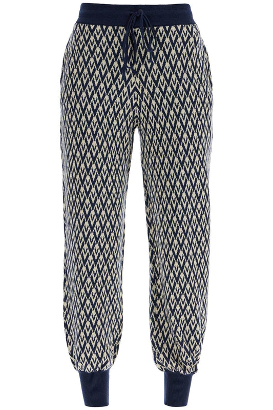 Valentino Garavani high-waisted wide-leg zigzag cream and navy virgin wool pants Trousers Valentino Garavani