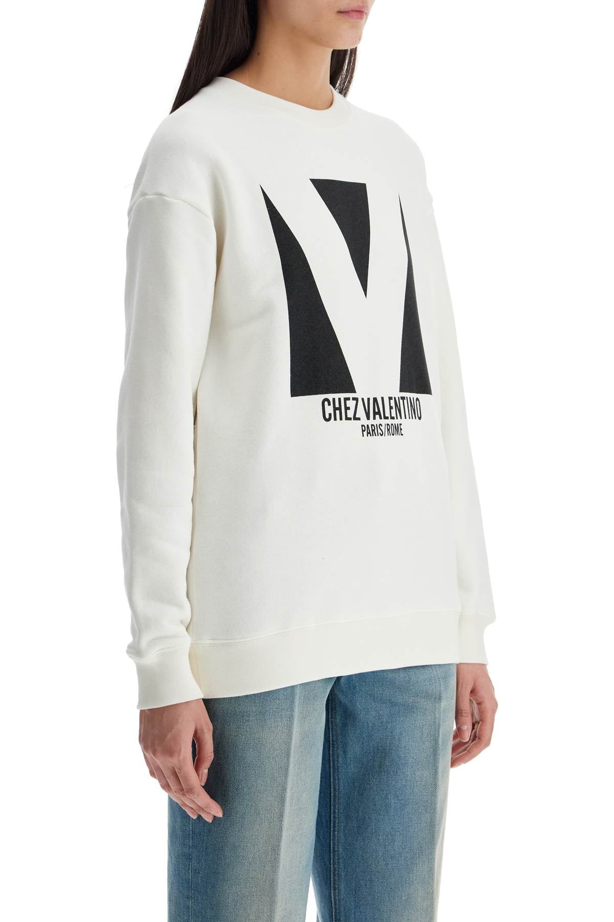 Valentino Garavani ivory cotton sweatshirt with bold stylized logo Topwear Valentino Garavani