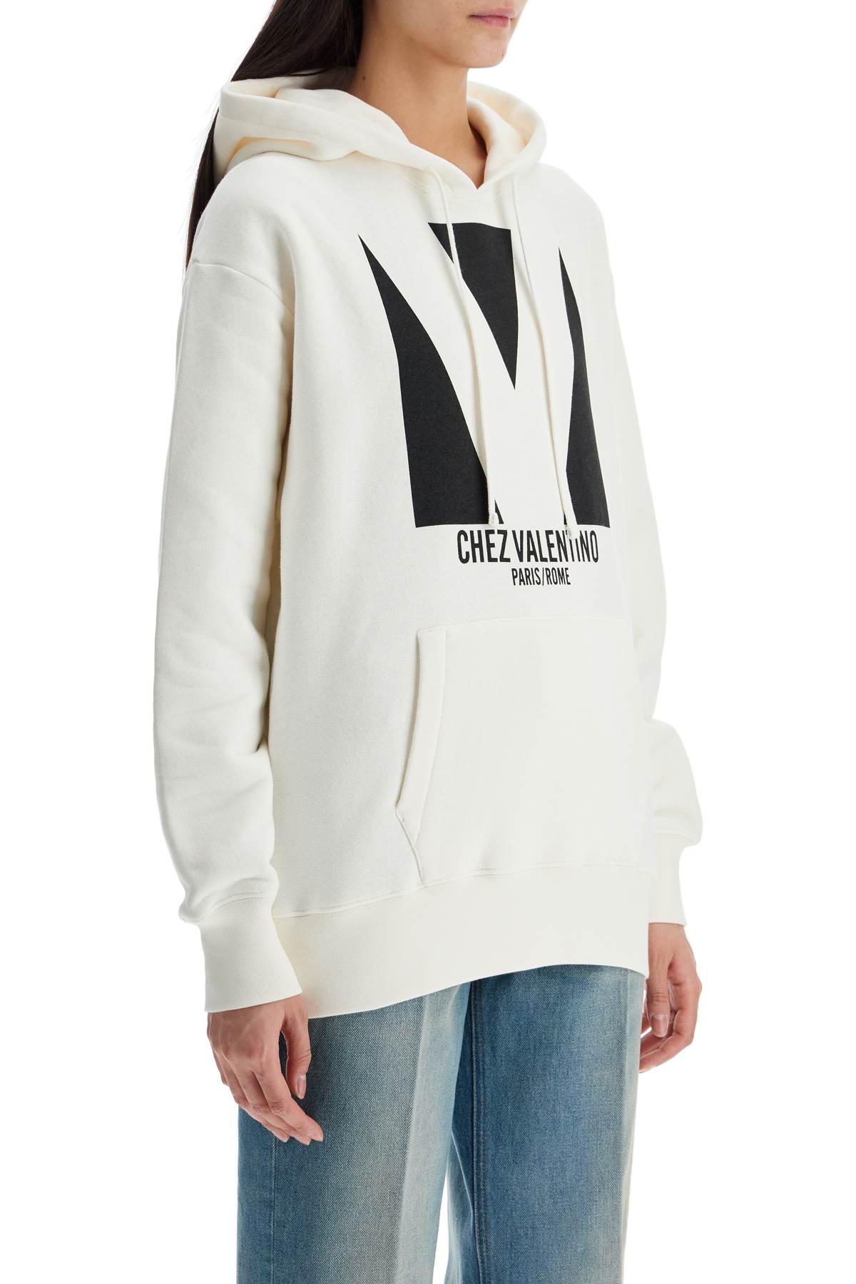 Valentino Garavani ivory cotton hoodie with large logo Topwear Valentino Garavani