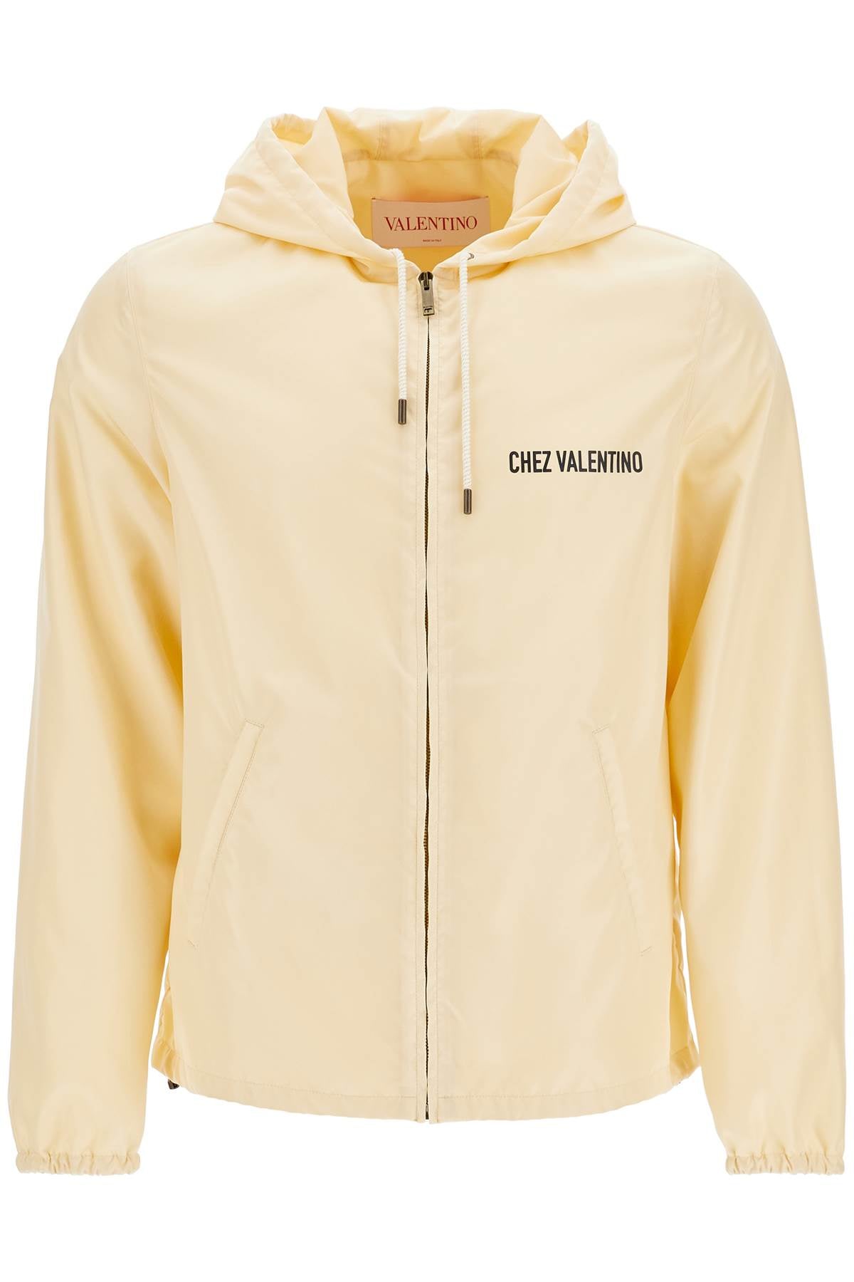 Valentino Garavani beige hooded windbreaker in logoed polyamide Jackets Valentino Garavani