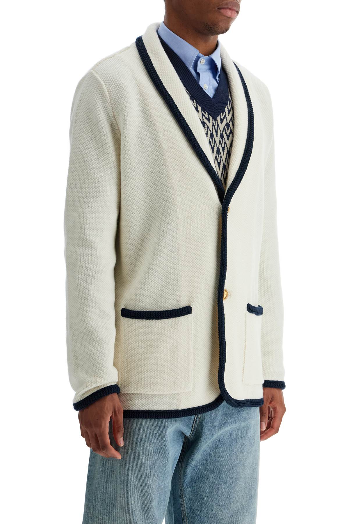 Valentino Garavani men's cotton and wool jacket in butter color with shawl collar Vests Valentino Garavani